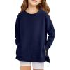 Haloumoning Girls Sweatshirts Casual Long Sleeve Crew Neck Pullover Tops with Side Zipper Fall Clothes 5-14Y(Navy)