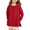 Haloumoning Girls Sweatshirts Casual Long Sleeve Crew Neck Pullover Tops with Side Zipper Fall Clothes 5-14Y(Red)