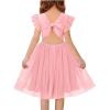 Haloumoning Girls Tulle Dress Kids Summer Backless Flower Girl Dress for Birthday Party 5-14Y(Light Pink)