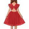Haloumoning Girls Tulle Dress Kids Summer Backless Flower Girl Dress for Birthday Party 5-14Y(Red)