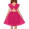 Haloumoning Girls Tulle Dress Kids Summer Backless Flower Girl Dress for Birthday Party 5-14Y(Rose Red)