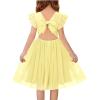 Haloumoning Girls Tulle Dress Kids Summer Backless Flower Girl Dress for Birthday Party 5-14Y(Yellow)