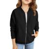 Haloumoning Girls Zip Up Jackets Kids Fall Long Sleeve Sweatshirts Outerwear with Pockets 5-14 years(Black)