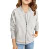 Haloumoning Girls Zip Up Jackets Kids Fall Long Sleeve Sweatshirts Outerwear with Pockets 5-14 years(Grey)