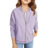 Haloumoning Girls Zip Up Jackets Kids Fall Long Sleeve Sweatshirts Outerwear with Pockets 5-14 years(Purple)