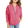 Haloumoning Girls Zip Up Jackets Kids Fall Long Sleeve Sweatshirts Outerwear with Pockets 5-14 years(Rose Red)