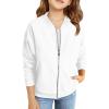 Haloumoning Girls Zip Up Jackets Kids Fall Long Sleeve Sweatshirts Outerwear with Pockets 5-14 years(White)
