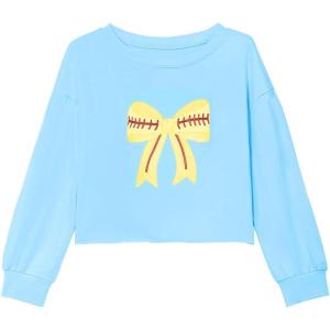 Haloumoning Girls Cute Daisy Pinted Cropped Sweatshirt Kids Long Sleeve Crop Tops Fall Fashion Shirts(Z1-sky Blue)