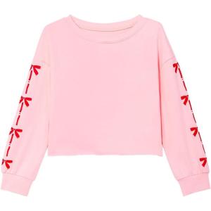 Haloumoning Girls Cute Daisy Pinted Cropped Sweatshirt Kids Long Sleeve Crop Tops Fall Fashion Shirts(Z2- Pink)