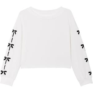 Haloumoning Girls Cute Daisy Pinted Cropped Sweatshirt Kids Long Sleeve Crop Tops Fall Fashion Shirts(Z2- White)