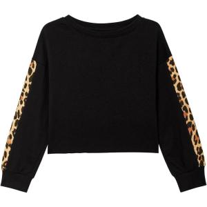 Haloumoning Girls Cute Daisy Pinted Cropped Sweatshirt Kids Long Sleeve Crop Tops Fall Fashion Shirts(Z3-black)