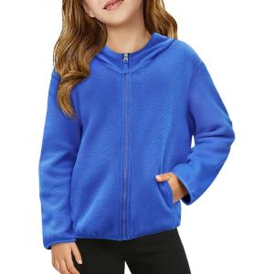Haloumoning Girls Fleece Jacket Kids Zip Up Hoodie Lightweight Fall Winter Jackets Outerwear with Pockets 5-14 Years(Royal Blue)