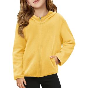 Haloumoning Girls Fleece Jacket Kids Zip Up Hoodie Lightweight Fall Winter Jackets Outerwear with Pockets 5-14 Years(Yellow)