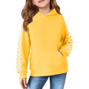 Haloumoning Girls Hoodies Kids Boys Fashion Plaid Long Sleeve Hooded Sweatshirt with Kangaroo Pocket 5-14 Years(Yellow)