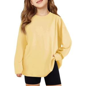 Haloumoning Girls Long Sleeve T-Shirts Kids Fall Oversized Tops Casual Crewneck Tees 5-14 Years(Yellow)