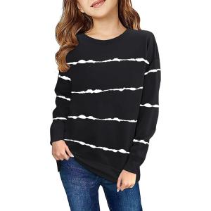 Haloumoning Girls Striped Color Block Sweatshirts Kids Tie Dye Crewneck Long Sleeve Pullover Tops 4-15 Years(A-black)