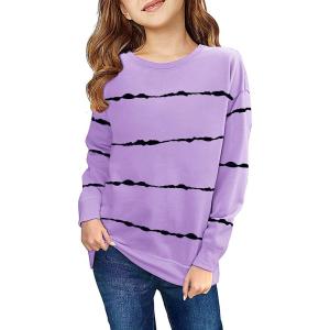 Haloumoning Girls Striped Color Block Sweatshirts Kids Tie Dye Crewneck Long Sleeve Pullover Tops 4-15 Years(A-purple)