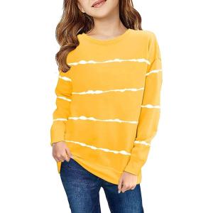 Haloumoning Girls Striped Color Block Sweatshirts Kids Tie Dye Crewneck Long Sleeve Pullover Tops 4-15 Years(A-yellow)