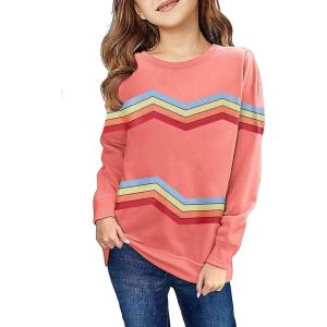 Haloumoning Girls Striped Color Block Sweatshirts Kids Tie Dye Crewneck Long Sleeve Pullover Tops 4-15 Years(B-pink)