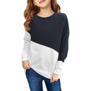 Haloumoning Girls Striped Color Block Sweatshirts Kids Tie Dye Crewneck Long Sleeve Pullover Tops 4-15 Years(C-black)