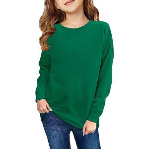 Haloumoning Girls Striped Color Block Sweatshirts Kids Tie Dye Crewneck Long Sleeve Pullover Tops 4-15 Years(D-green)