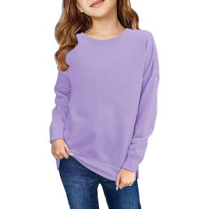 Haloumoning Girls Striped Color Block Sweatshirts Kids Tie Dye Crewneck Long Sleeve Pullover Tops 4-15 Years(D-purple)