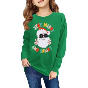 Haloumoning Girls Striped Color Block Sweatshirts Kids Tie Dye Crewneck Long Sleeve Pullover Tops 4-15 Years(E-green)