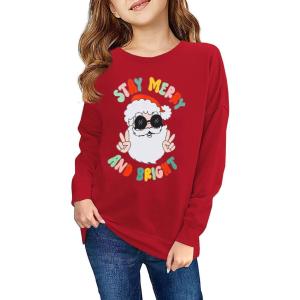 Haloumoning Girls Striped Color Block Sweatshirts Kids Tie Dye Crewneck Long Sleeve Pullover Tops 4-15 Years(E-red)