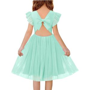 Haloumoning Girls Tulle Dress Kids Summer Backless Flower Girl Dress for Birthday Party 5-14Y(Mint Green)
