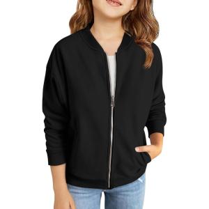 Haloumoning Girls Zip Up Jackets Kids Fall Long Sleeve Sweatshirts Outerwear with Pockets 5-14 years(Black)