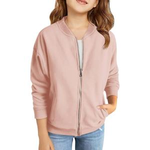 Haloumoning Girls Zip Up Jackets Kids Fall Long Sleeve Sweatshirts Outerwear with Pockets 5-14 years(Pink)
