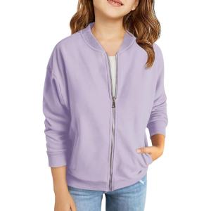 Haloumoning Girls Zip Up Jackets Kids Fall Long Sleeve Sweatshirts Outerwear with Pockets 5-14 years(Purple)