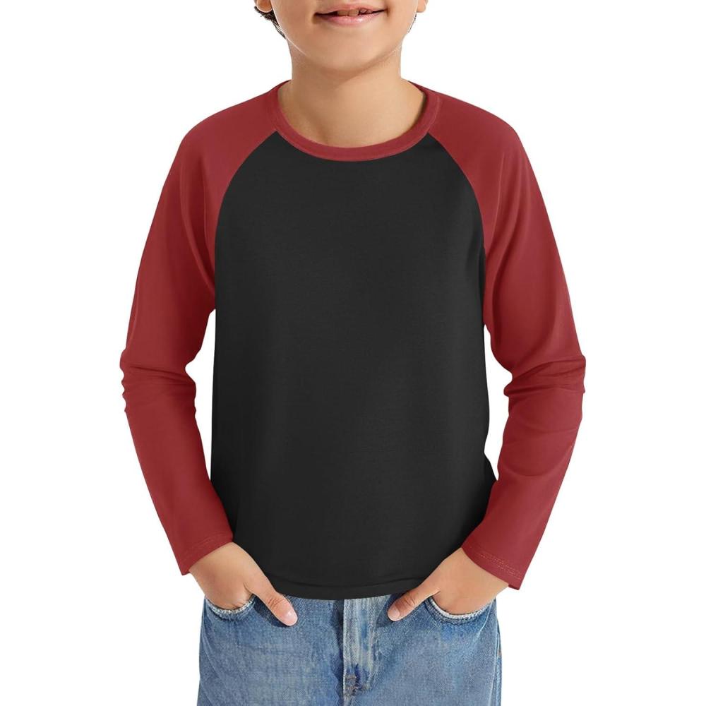 image:imageHaloumoning Boys Long Sleeve Raglan T Shirts Kids Color Block Crewneck Casual Tops Tees 414 YearsBlack and Red