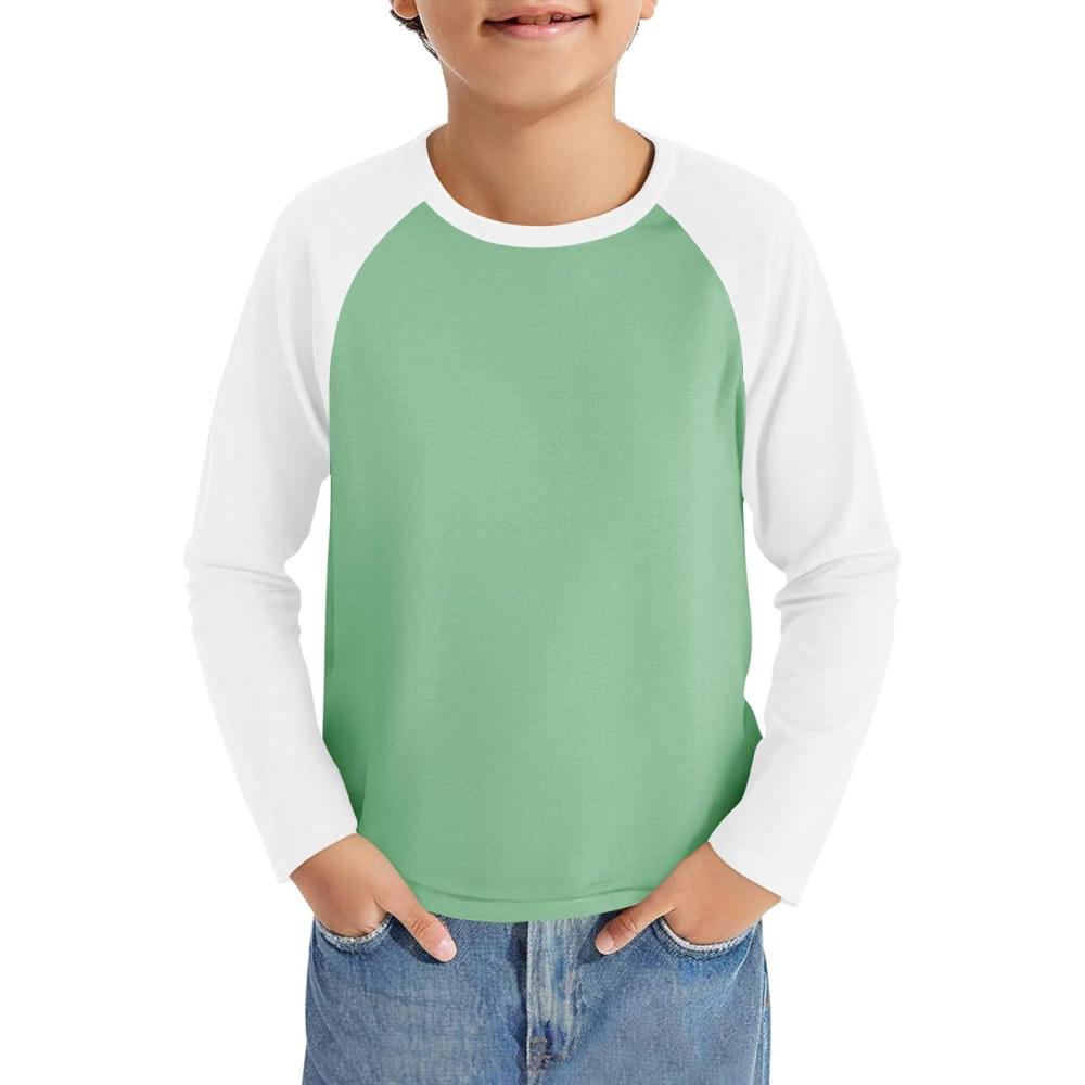 image:imageHaloumoning Boys Long Sleeve Raglan T Shirts Kids Color Block Crewneck Casual Tops Tees 414 YearsGreen