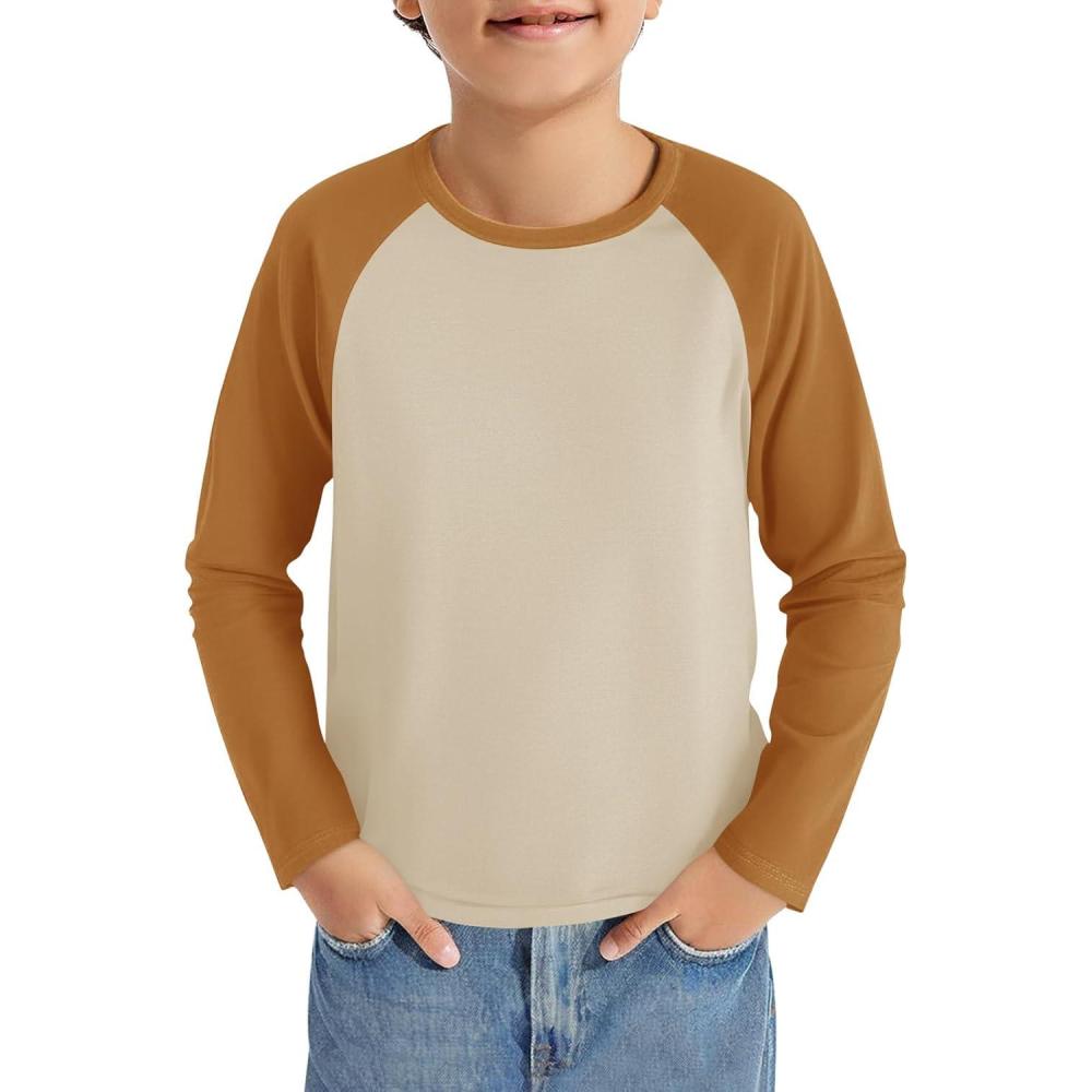 image:imageHaloumoning Boys Long Sleeve Raglan T Shirts Kids Color Block Crewneck Casual Tops Tees 414 YearsKhaki