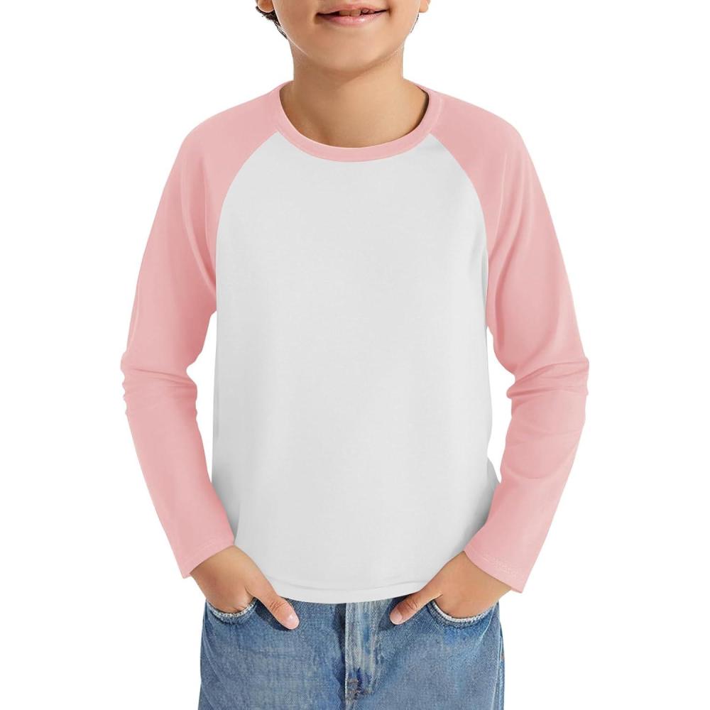 image:imageHaloumoning Boys Long Sleeve Raglan T Shirts Kids Color Block Crewneck Casual Tops Tees 414 YearsWhite and Pink