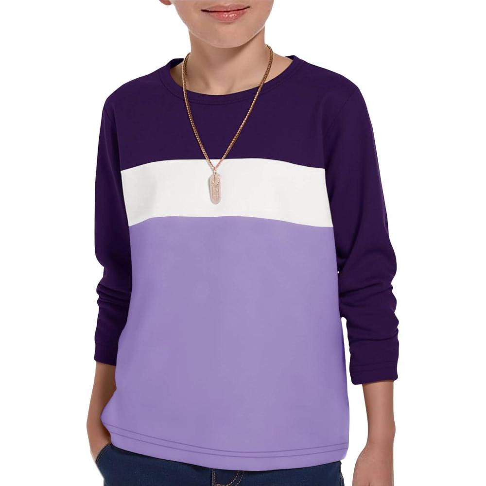 image:imageHaloumoning Boys Long Sleeve Shirts Kids Fashion Fall Tops Crewneck Color Block Tees 514YDark Purple