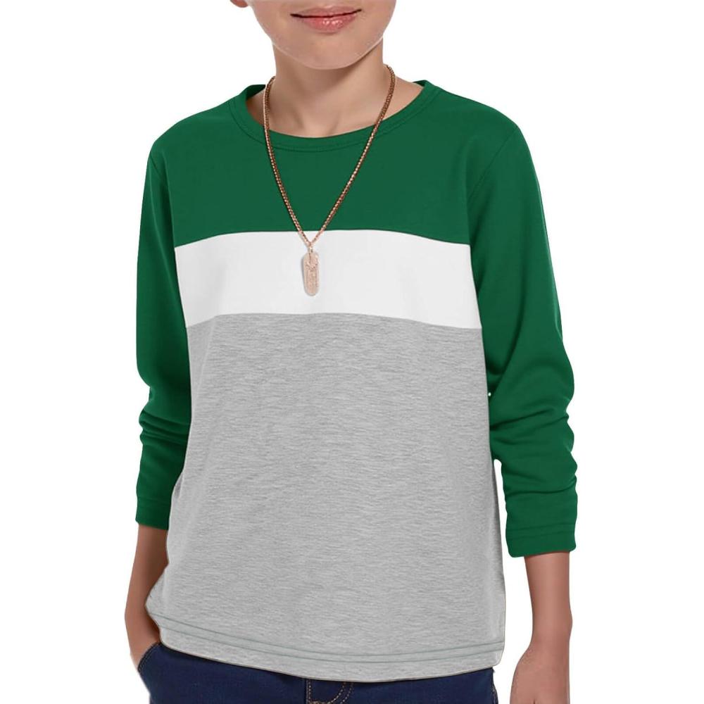 image:imageHaloumoning Boys Long Sleeve Shirts Kids Fashion Fall Tops Crewneck Color Block Tees 514YGreen