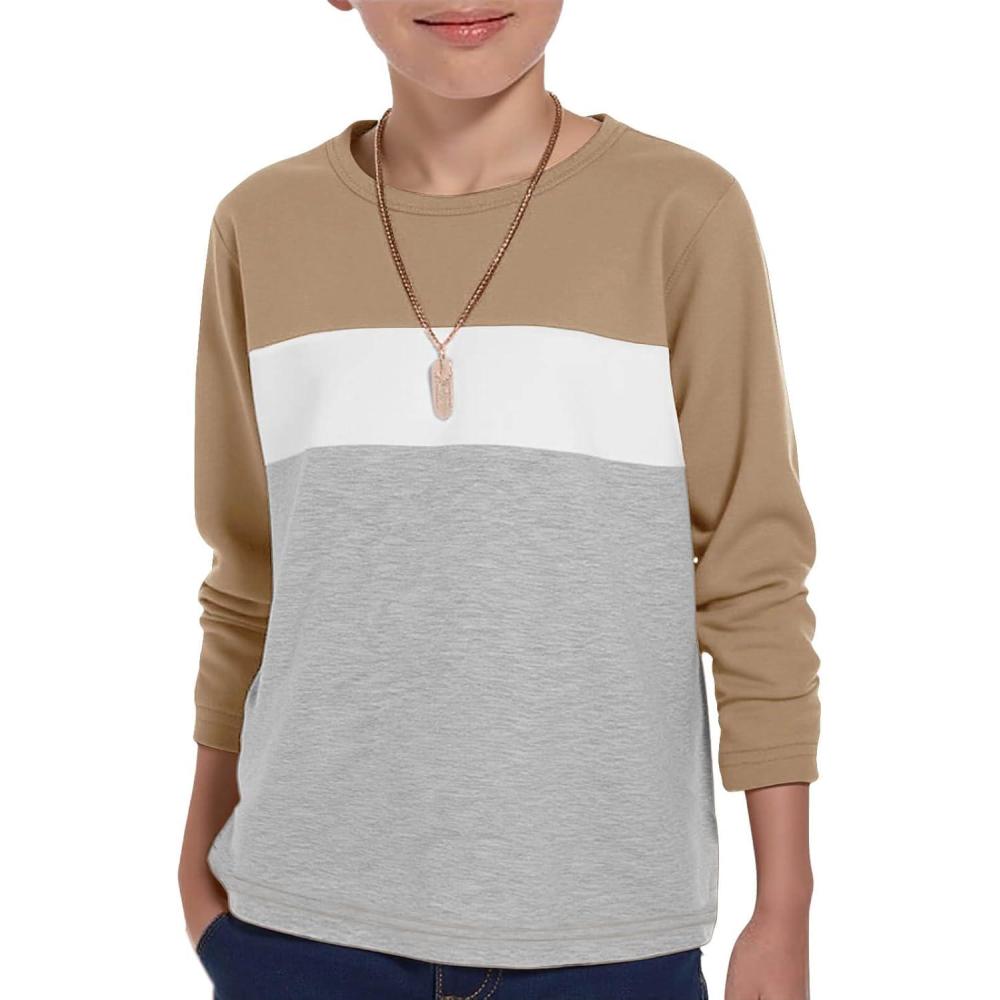 image:imageHaloumoning Boys Long Sleeve Shirts Kids Fashion Fall Tops Crewneck Color Block Tees 514YKhaki