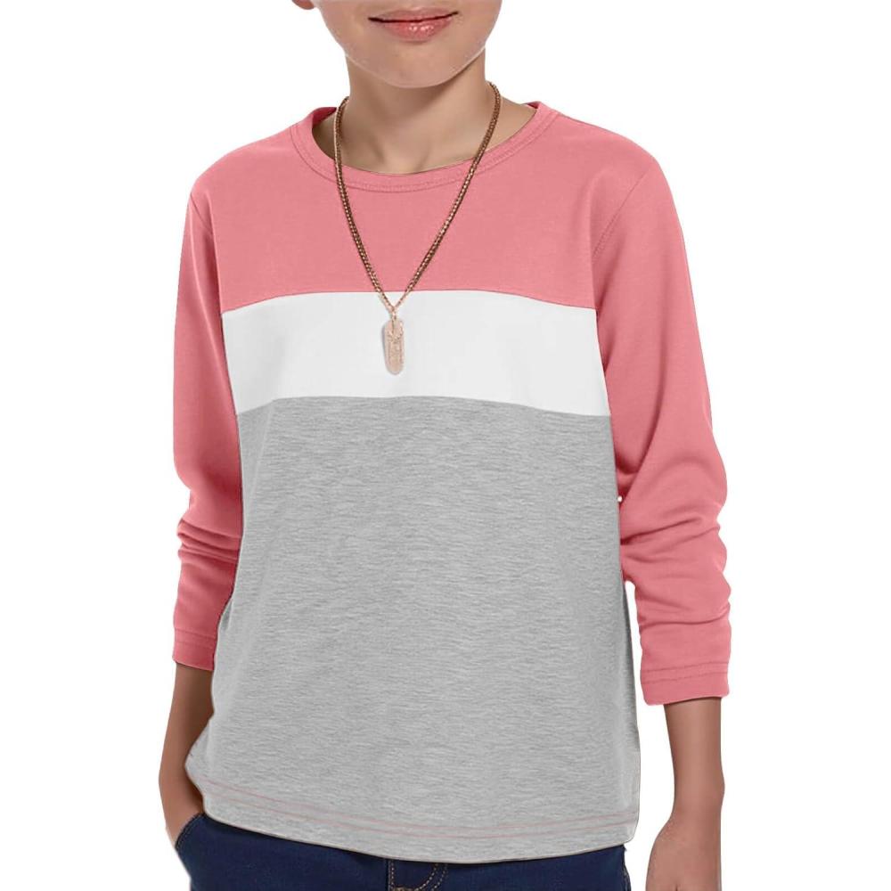 image:imageHaloumoning Boys Long Sleeve Shirts Kids Fashion Fall Tops Crewneck Color Block Tees 514YPink
