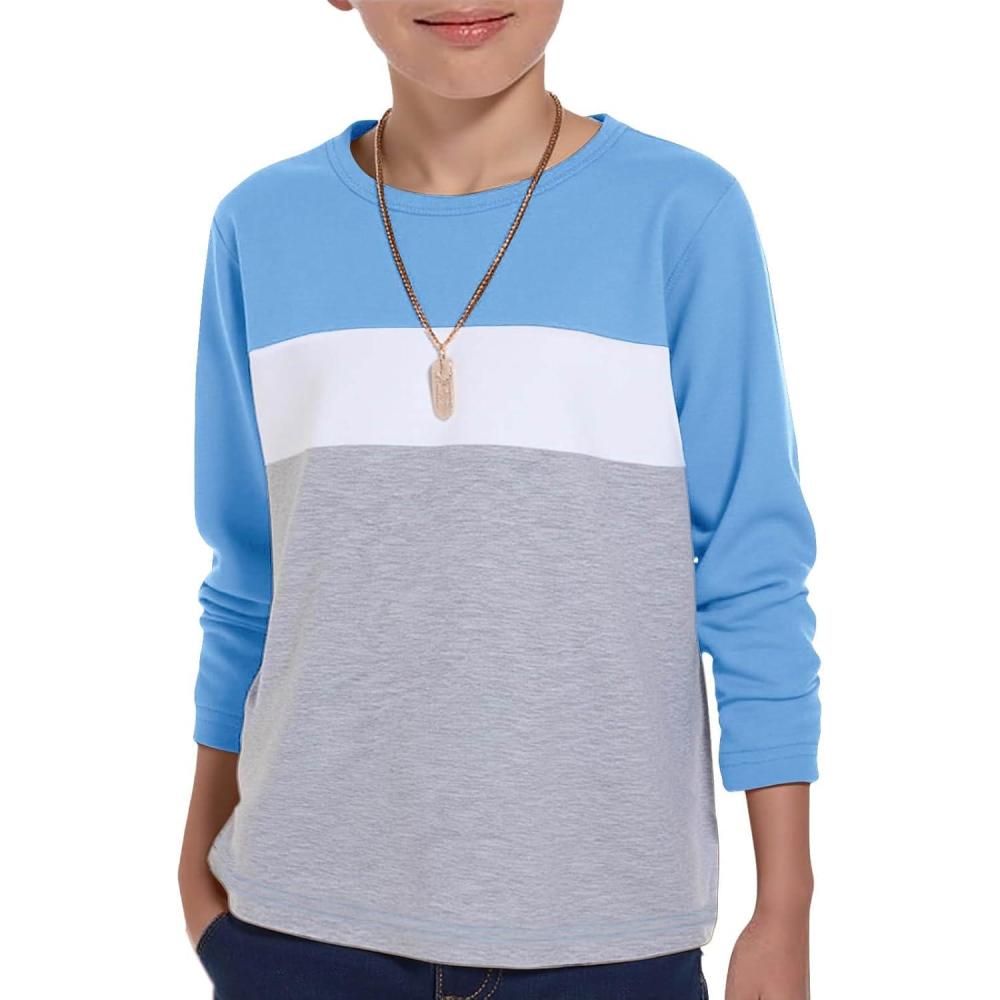 image:imageHaloumoning Boys Long Sleeve Shirts Kids Fashion Fall Tops Crewneck Color Block Tees 514YSky Blue