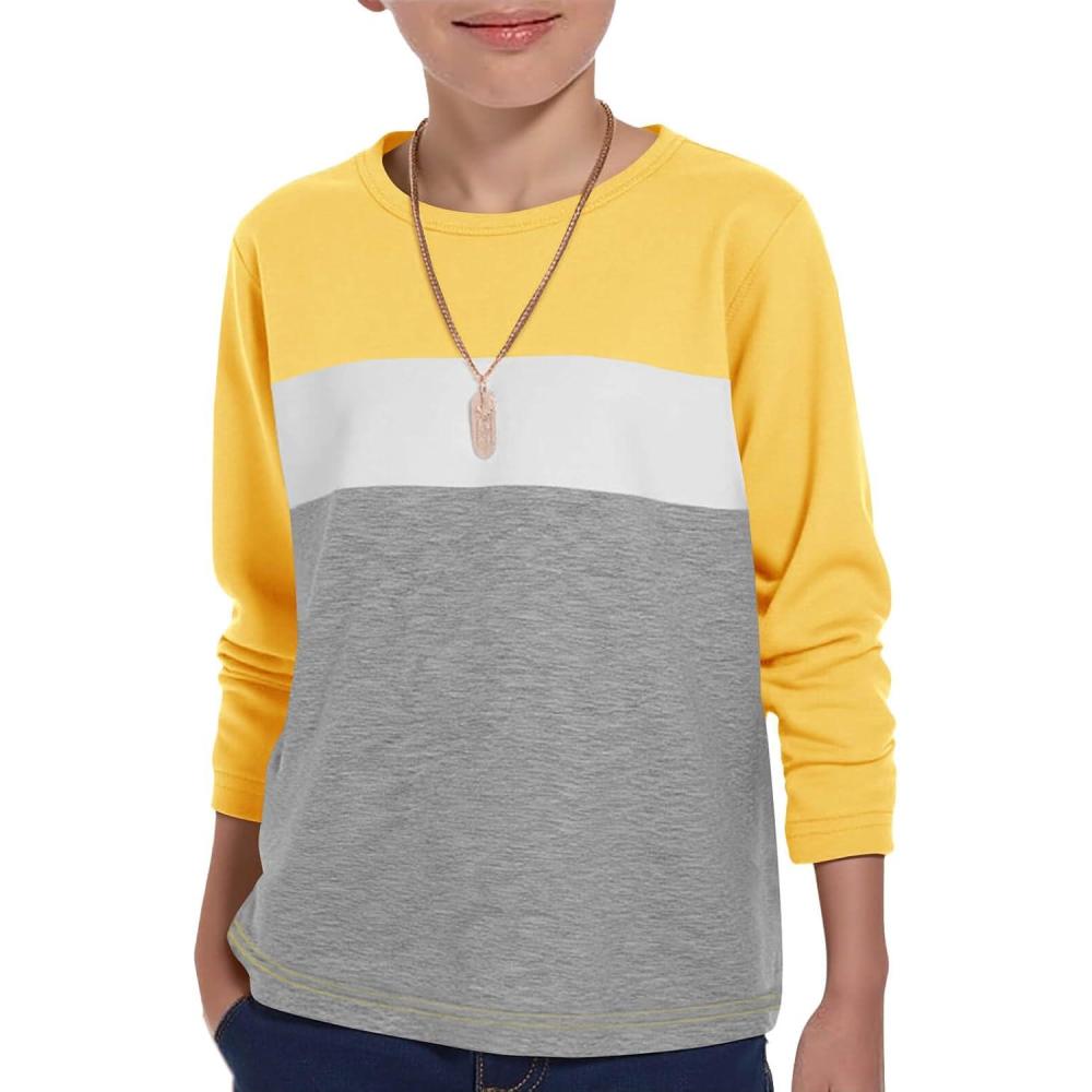 image:imageHaloumoning Boys Long Sleeve Shirts Kids Fashion Fall Tops Crewneck Color Block Tees 514YYellow