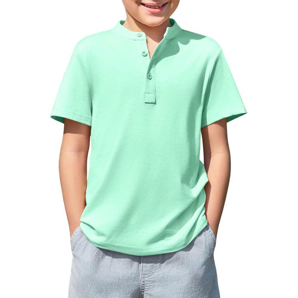 image:imageHaloumoning Boys Short Sleeve Henley Shirt Kids Casual Button Front Summer TShirts Tops Tees 514 YearsMint Green