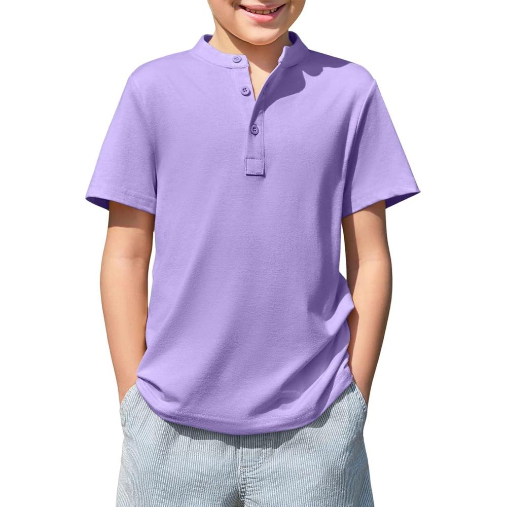 image:imageHaloumoning Boys Short Sleeve Henley Shirt Kids Casual Button Front Summer TShirts Tops Tees 514 YearsPurple