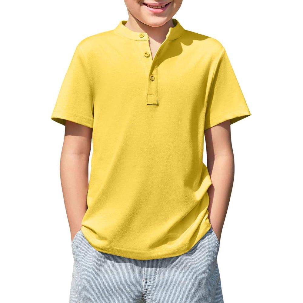 image:imageHaloumoning Boys Short Sleeve Henley Shirt Kids Casual Button Front Summer TShirts Tops Tees 514 YearsYellow