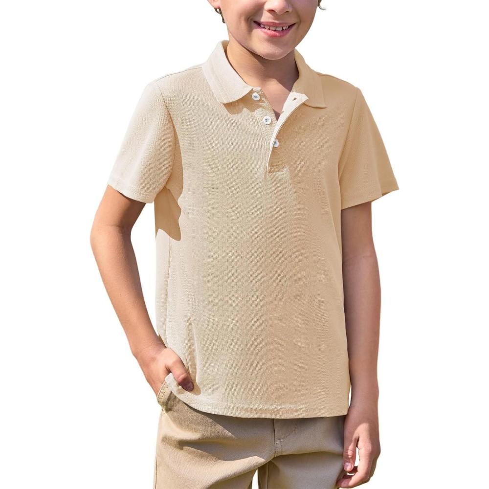 image:imageHaloumoning Boys Short Sleeve Polo Shirt Kids Collared School Uniform Shirts 514 YearsCream