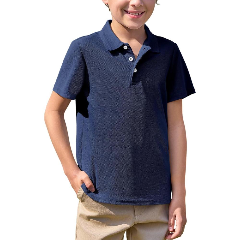 image:imageHaloumoning Boys Short Sleeve Polo Shirt Kids Collared School Uniform Shirts 514 YearsNavy Blue