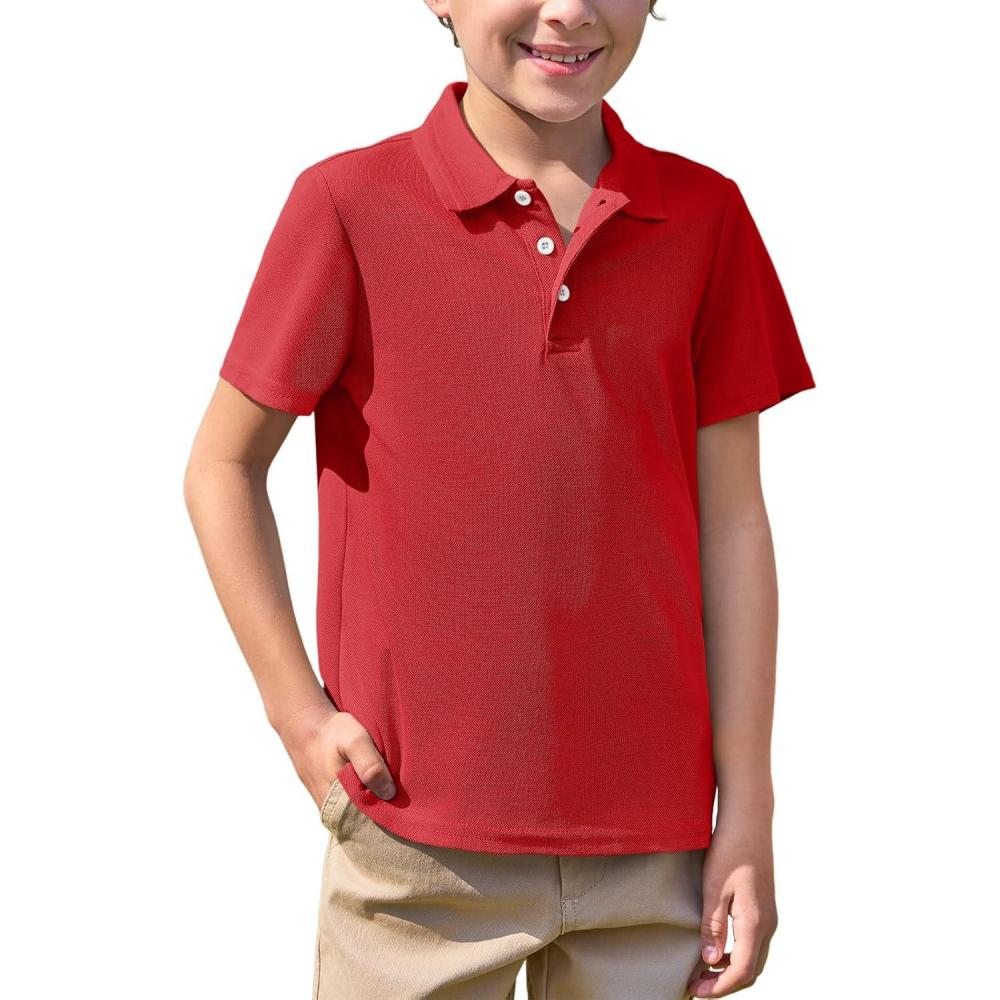 image:imageHaloumoning Boys Short Sleeve Polo Shirt Kids Collared School Uniform Shirts 514 YearsRed