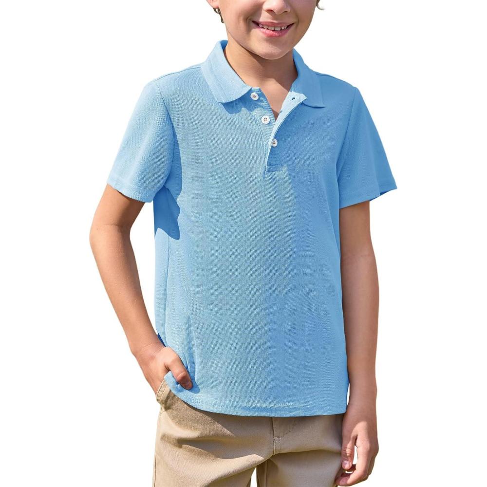 image:imageHaloumoning Boys Short Sleeve Polo Shirt Kids Collared School Uniform Shirts 514 YearsSky Blue