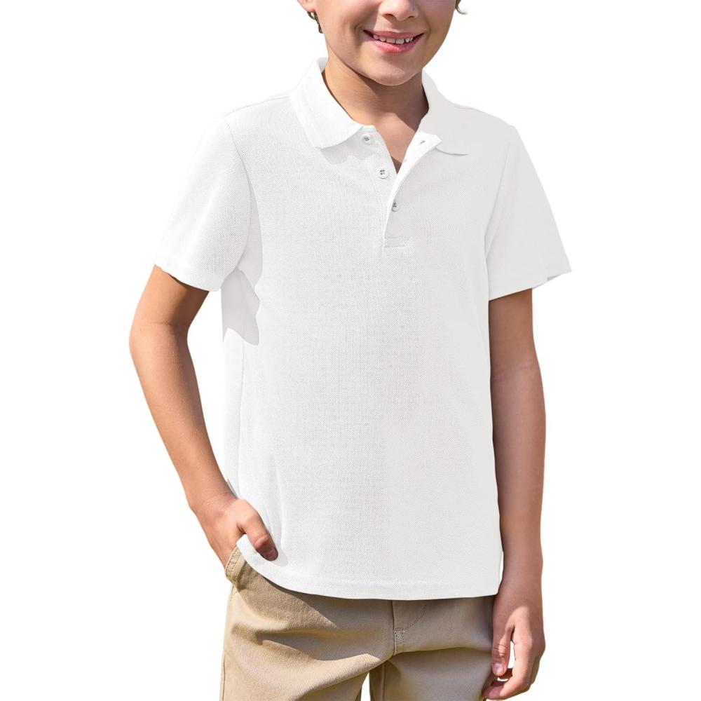 image:imageHaloumoning Boys Short Sleeve Polo Shirt Kids Collared School Uniform Shirts 514 YearsWhite